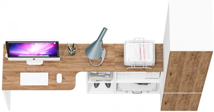 Лидер-8 Стол + Пенал МД 23Б, цвет белый шагрень/крафт золото, ШхГхВ 205х50/37,5х75/190 или 115х50/120х75/190 см., НЕ универсальная сборка