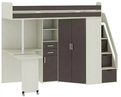 Карамель 77-03 кровать-чердак 2х этажная Ясень анкор Светлый / Бодега темный