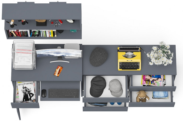 Мори Стол компьютерный МС-1 левый + Комод МК1200.6 + Полка 900, цвет графит, ШхГхВ 210,4х50х209,6 см., НЕ универсальная сборка