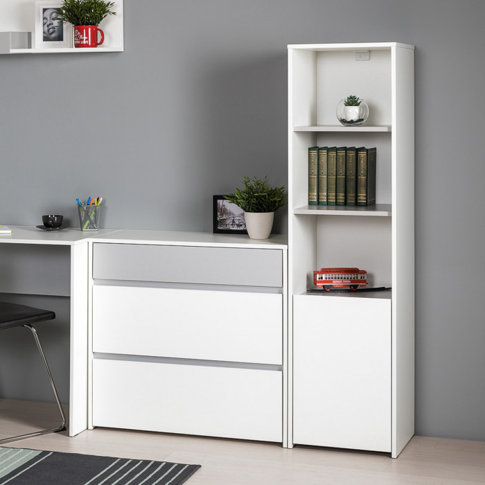 Торонто 13.13 Шкаф комбинированный + 13.321 Комод, цвет белый шагрень/стальной серый, ШхГхВ 120х40,3х149,7 см., универсальная сборка