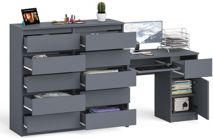 Мори компьютерный стол МС-1 правый + Комод МК1200.10, графит