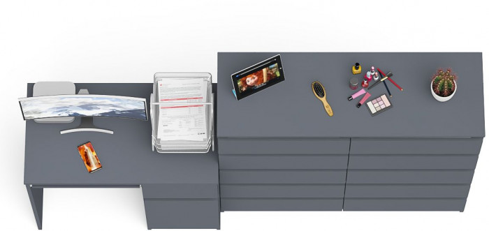 Мори компьютерный стол МС-1 правый + Комод МК1200.10, графит