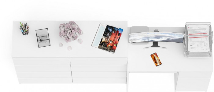 Мори Стол компьютерный МС-1 правый + Комод МК1200.8, цвет белый, ШхГхВ 210,4х50х94 см., выдвижной ящик справа, НЕ универсальная сборка