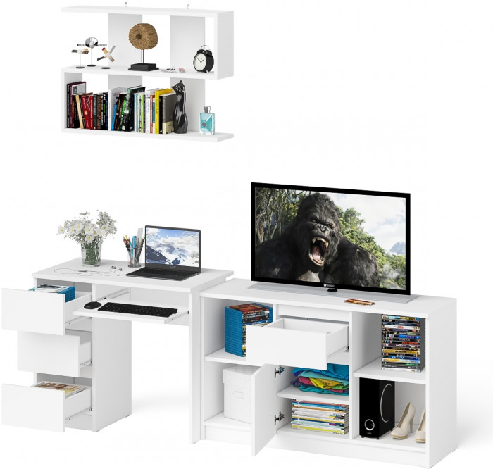 Мори Стол компьютерный МС-6 левый + Тумба МТВ1204.1 + Полка 900, цвет белый, ШхГхВ 210,4х50х209,6 см., НЕ универсальная сборка