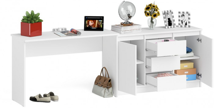 Мори Стол письменный МСП1200.1 + Комод МК1200.3, цвет белый, ШхГхВ 240,8х50х76,6 см., универсальная сборка