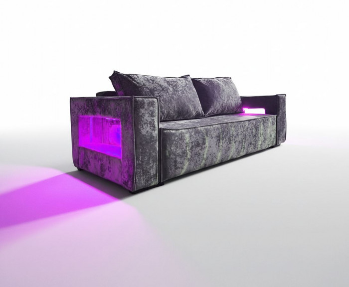 Диван-кровать Лофт Люкс Плюш с подсветкой, еврокнижка, пружинный блок, 140х195, серый