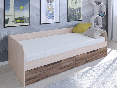 Кровать Астра одноярусная Дуб молочный/Орех