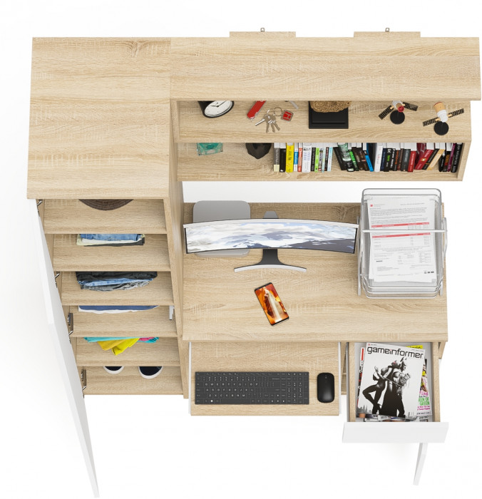 Мори компьютерный стол МС-1 правый + Пенал МШ400.1 + Полка 900, дуб сонома/белый