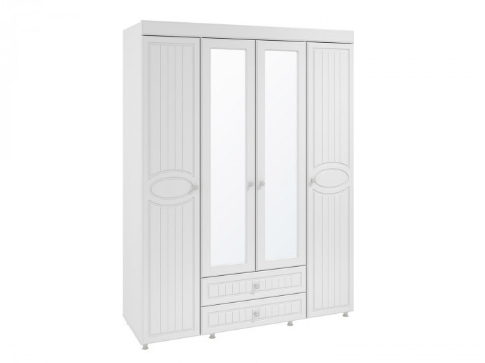 Шкаф 4-х дверный с ящиками и 2-я зеркалами Монако МН-63 белое дерево