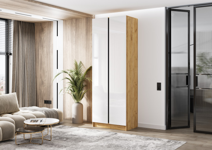 Келвин Шкаф 2-х створчатый (800) (Белый Глянец, Дуб Крафт)