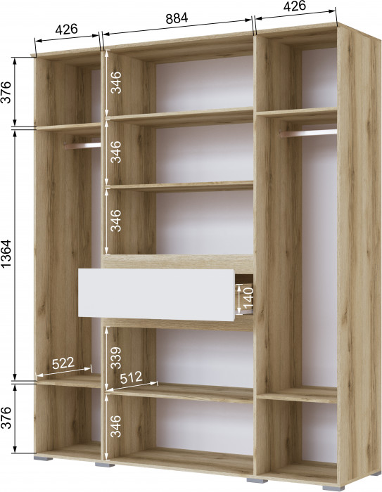 Плейона Шкаф 4-х створчатый делано/белый