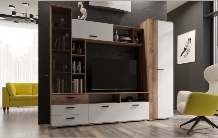 Гостиная Крокус (Дуб Делано, Черный глянец)