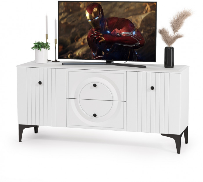 Валенсия Гостиная № 066, цвет ЛДСП белый шагрень/МДФ белый шагрень, ШхГхВ 327,2х38,3х225,2 см., ниша для ТВ 133х38х117 см., универсальная сборка