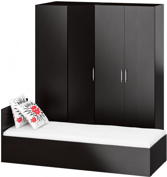 Спальня Стандарт 2-0800, цвет венге, ШхГхВ 83,5х203,5х70 + 171,2х81,2х200 см., сп.м. 800х2000 мм., без матраса, основание есть