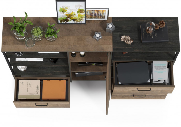 Трувор 13.307.01 Комод + 13.307.02 Комод с ящиками, цвет дуб гранж песочный/интра, ШхГхВ 175х37х106,9 см., универсальная сборка