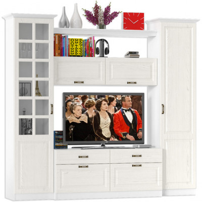 Ливерпуль Набор мебели 6, цвет ясень ваниль/белый, ШхГхВ 240х49,3х220,3 см.(без учёта карниза), ниша для тв 140х49х90 см., универсальная сборка