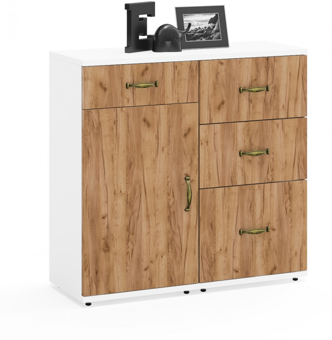 Лидер-8 Тумба МД 3.15 + Тумба МД 3.16, цвет белый шагрень/крафт золото, ШхГхВ 80х50х75 см., универсальная сборка