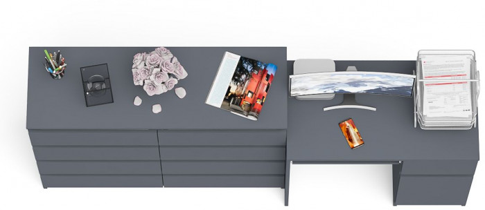 Мори Стол компьютерный МС-1 правый + Комод МК1200.8, цвет графит, ШхГхВ 210,4х50х94 см., выдвижной ящик справа, НЕ универсальная сборка