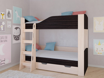 Кровать двухъярусная АСТРА 2 Дуб молочный/Венге с ящиком