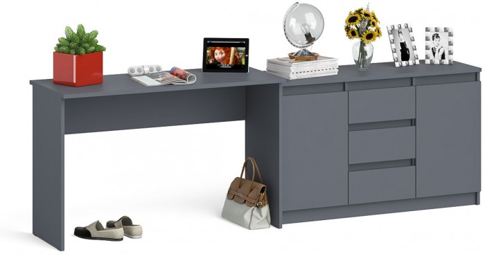 Мори Стол письменный МСП1200.1 + Комод МК1200.3, цвет графит, ШхГхВ 240,8х50х76,6 см., универсальная сборка