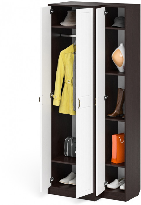 Прихожая П-6 Шкаф + Пенал, цвет венге/фасады МДФ белое дерево фрезеровка прованс, ШхГхВ 90х50х210 см., универсальная сборка