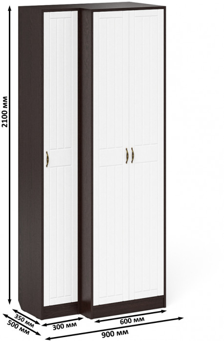 Прихожая П-6 Шкаф + Пенал, цвет венге/фасады МДФ белое дерево фрезеровка прованс, ШхГхВ 90х50х210 см., универсальная сборка