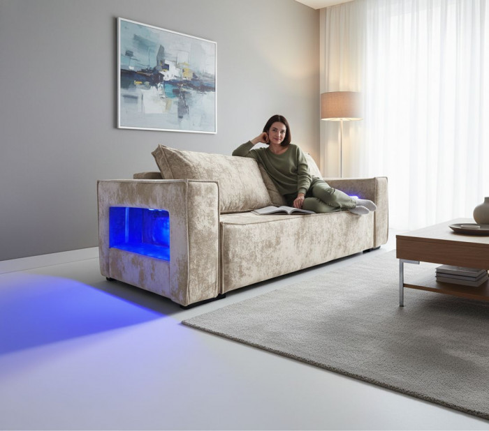 Диван-кровать Лофт Люкс Плюш с подсветкой, еврокнижка, независимый пружинный блок, 140х195, бежевый