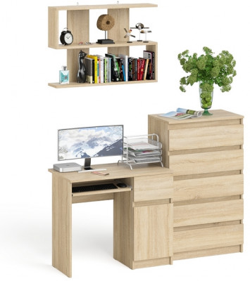 Мори Стол компьютерный МС-1 правый + Комод МК700.5 + Полка 900, цвет дуб сонома, ШхГхВ 160,4х50х209,6 см., НЕ универсальная сборка