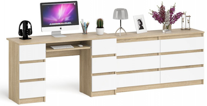 Мори Стол компьютерный МС-2 + Комод МК1380.6, цвет дуб сонома/белый, ШхГхВ 273,4х50х76,6 см., универсальная сборка