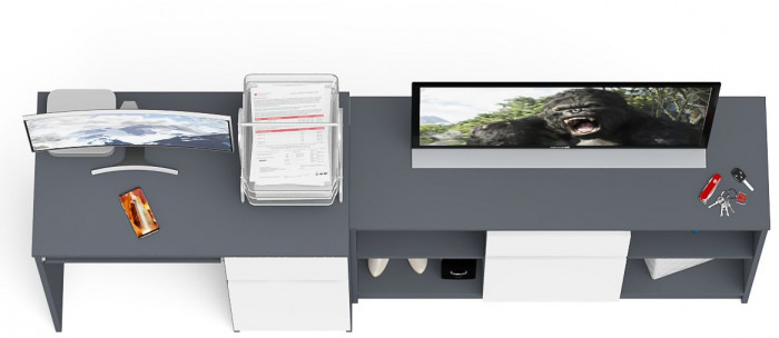 Мори Стол компьютерный МС-1 правый + Тумба МТВ1204.1, цвет графит/белый, ШхГхВ 210,4х50х76,6 см., выдвижной ящик справа, НЕ универсальная сборка