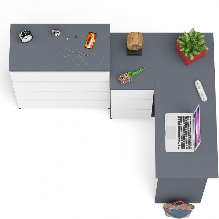 Мори Стол компьютерный МС-16 левый + Комод МК800.4, цвет графит/белый, ШхГхВ 204,8х84,9х94 см., выдвижные ящики слева, НЕ универсальная сборка