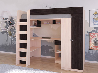 Кровать чердак Астра 10 Дуб молочный/Венге