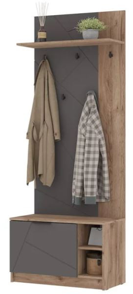 ОРЕГОН ПР 01 Прихожая (800х2100х400) Фасад МДФ АСФАЛЬТ СУПЕРМАТ,ДУБ КРАФТ ТАБАЧНЫЙ/Корпус ДУБ КРАФТ ТАБАЧНЫЙ