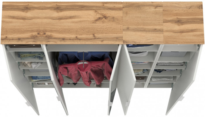 Октава Набор шкафов 02, цвет белый шагрень/дуб крафт золотой/фасады МДФ белый шагрень, ШхГхВ 161х35,3х197,6 см., универсальная сборка