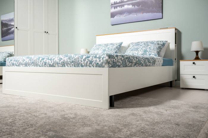 Остин 11.53 Кровать БЕЗ ортопеда, цвет белый шагрень/дуб крафт золотой, ШхГхВ 164,6х217,2х99,3 см., сп. м. 1600х2000 мм, б/м, б/о