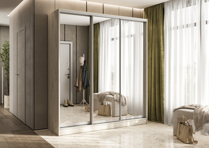 Шкаф-купе Тринити-8 (2,0 м), Дуб крафт белый