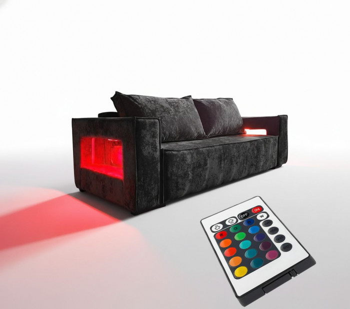 Диван-кровать Лофт Люкс Плюш с подсветкой, еврокнижка, пружинный блок, 140х195, черный