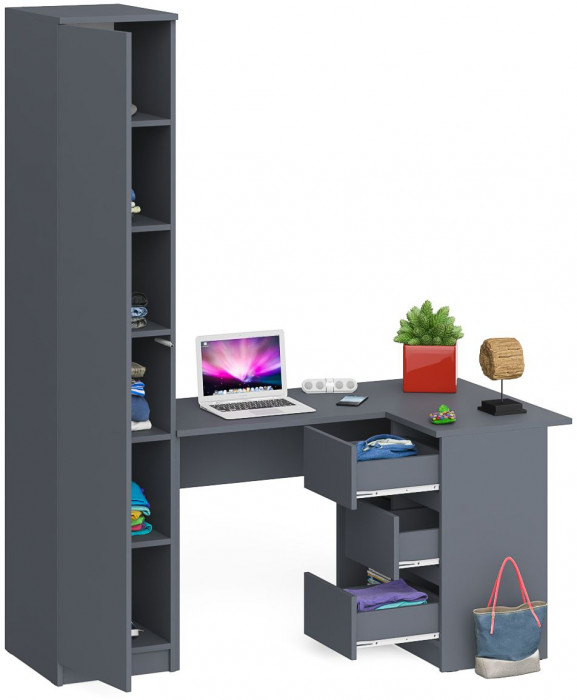 Мори компьютерный стол МС-16 правый + Пенал МШ400.1, графит