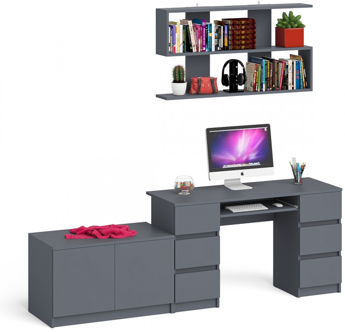 Мори компьютерный стол МС-2 + Тумба МА900.1 + Полка 1200, графит