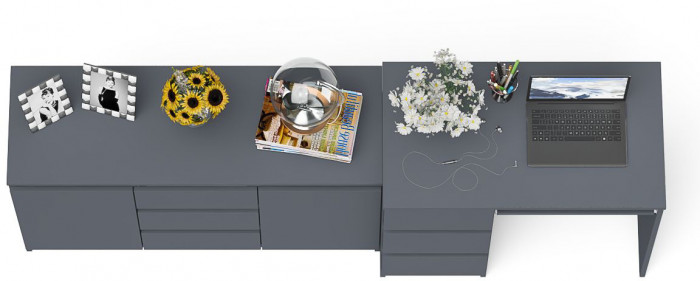 Мори компьютерный стол МС-6 левый + Комод МК1200.3, графит