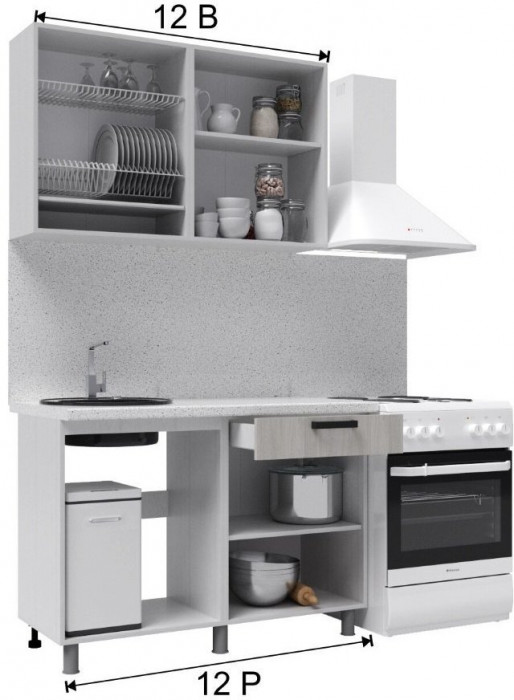 Кухонный гарнитур Марбл 1,2м Мрамор лайт/Мрамор дарк