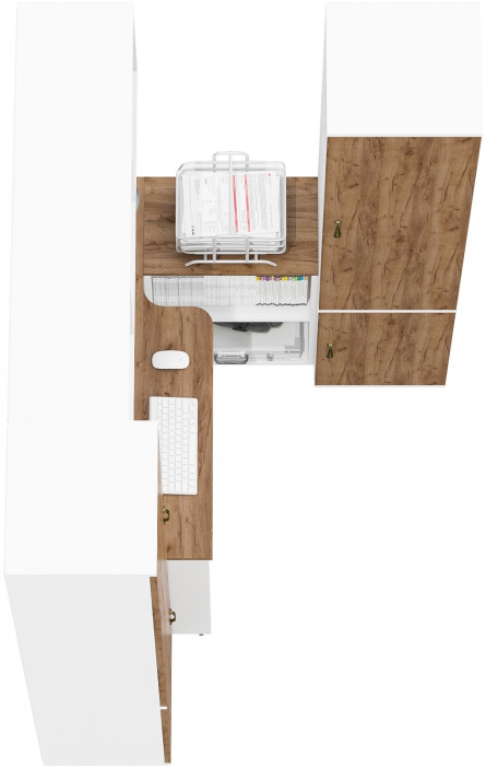 Лидер-8 Стол + Полка + Пенал МД 22Б + Пенал МД 22Б, цвет белый шагрень/крафт золото, ШхГхВ 245х50/37,5х75/190 или 115х160/50х75/190 см., НЕ ун. сб.