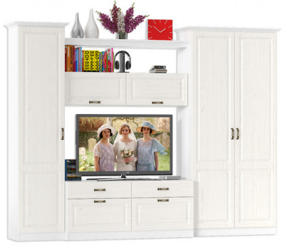 Ливерпуль Набор мебели 8, цвет ясень ваниль/белый, ШхГхВ 290х49,3х220,3 см.(без учёта карниза), ниша для тв 140х49х90 см., универсальная сборка