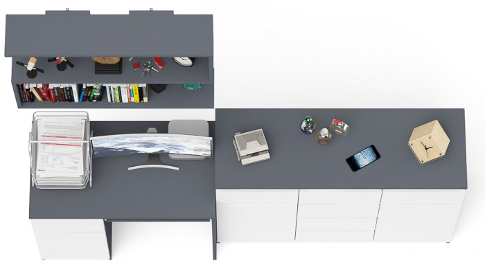 Мори компьютерный стол МС-1 левый + Комод МК1200.4 + Полка 900, графит/белый