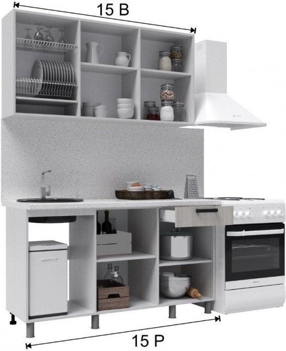 Кухонный гарнитур Марбл 1,5м Мрамор лайт/Мрамор дарк