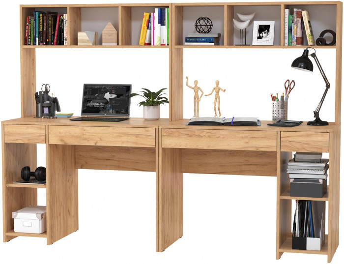 Стол компьютерный Комфорт 12.77F + Стол компьютерный Комфорт 12.77F, цвет дуб крафт золотой, ШхГхВ 200х49,8х147 см., универсальная сборка