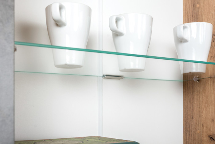 КР100 ??? Арчи Тумба 10.85, цвет дуб крафт золотой/камень тёмный, ШхГхВ 130х41,3х46,1 см., подсветка за стеклом по торцу полки, универсальная сборка