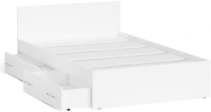 Мори Кровать с ящиками 1200, цвет белый, ШхГхВ 123,5х203,5х70 см., сп.м. 1200х2000 мм., без матраса, основание есть