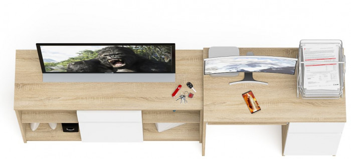 Мори Стол компьютерный МС-1 правый + Тумба МТВ1204.1, цвет дуб сонома/белый, ШхГхВ 210,4х50х76,6 см., выдвижной ящик справа, НЕ универсальная сборка