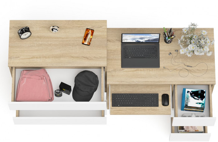 Мори Стол компьютерный МС-6 правый + Комод МК800.4, цвет дуб сонома/белый, ШхГхВ 170,4х50х94 см., выдвижные ящики справа, НЕ универсальная сборка